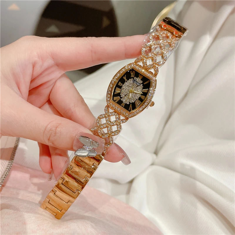 여성용 다이아몬드 골드 시계, 여성용 손목 시계, 럭셔리 브랜드, 라인석 팔찌 시계, 여성 Relogio Feminino
