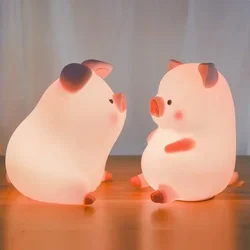 LED Silicone Mood Light Lulu Pig Touch Sensor Night Light USB Rechargeable Night Lamp Beside Table Gift for Room Decoration Home