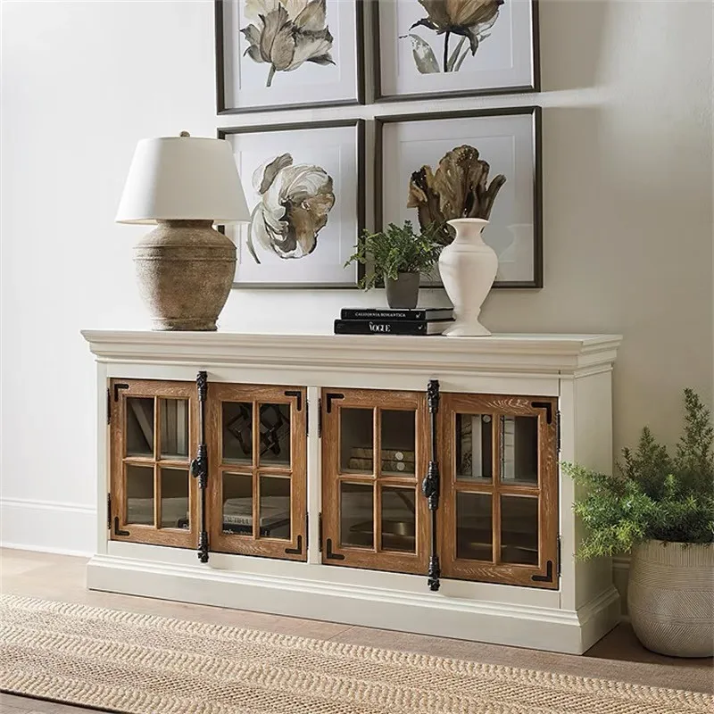 French fashion simple solid wood retro porch cabinet light luxury wine small apartment household white decorative cabinet living