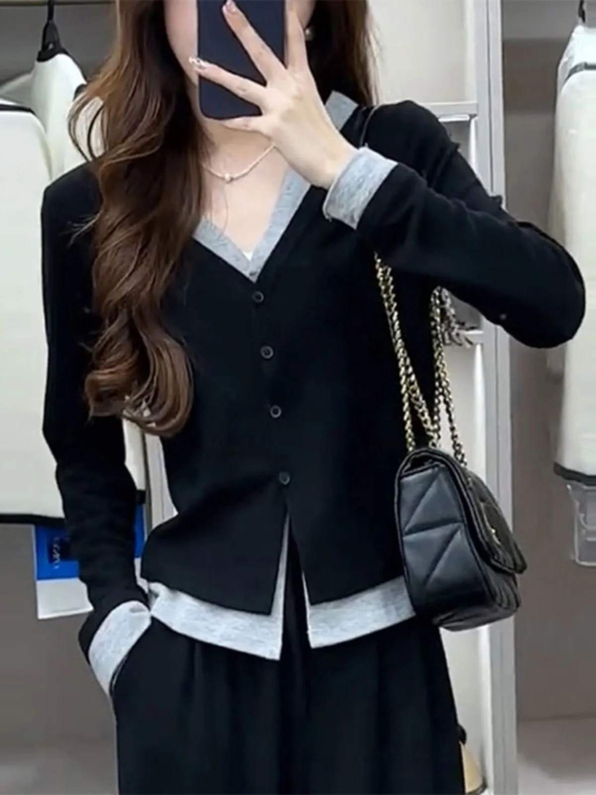 

plus Size Knitted Long Sleeve Open Cardigan Women's Casual Wear Hide Fat Look Slim Design Top V Neck Button Front Straight Cut