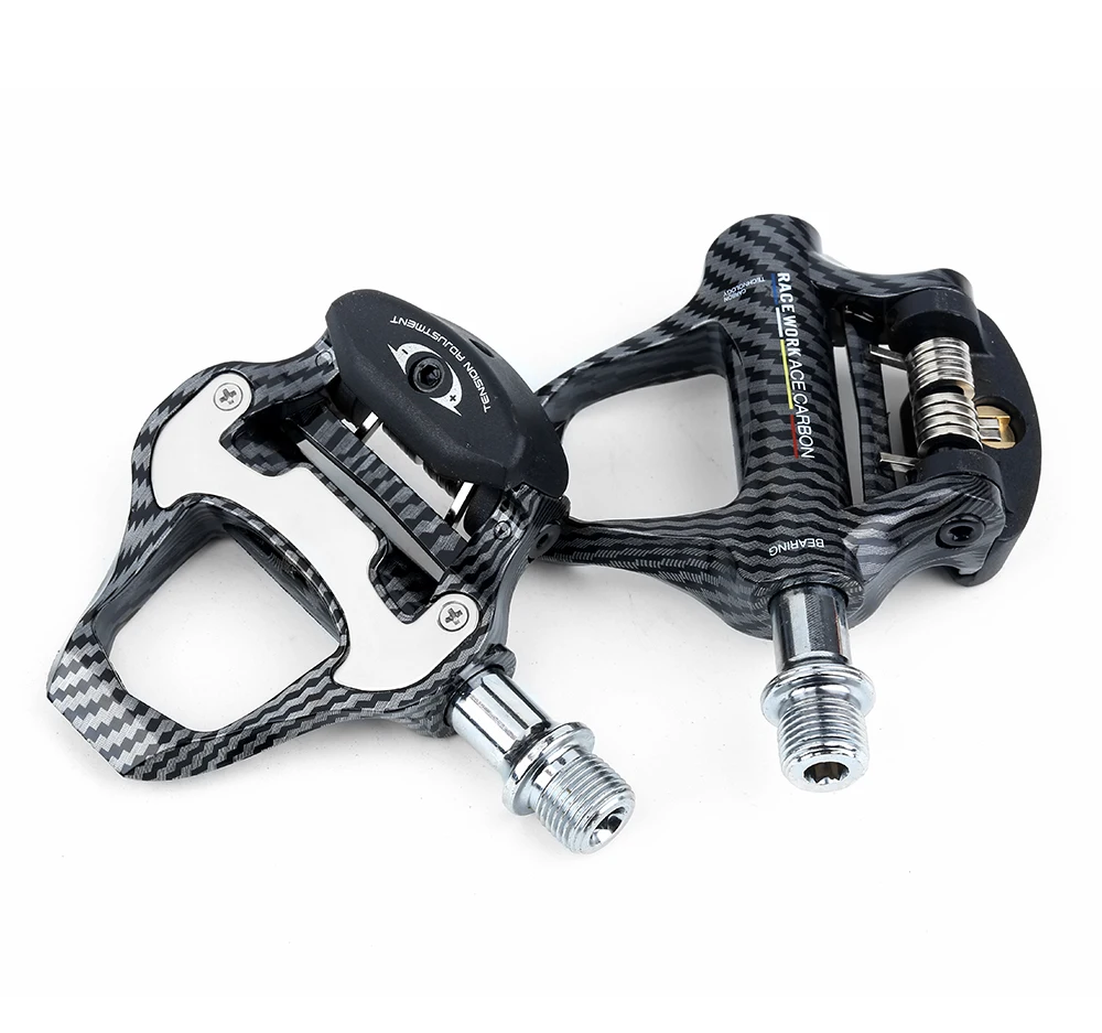 RACEWORK Rennradpedal mit Carbonfaser-Muster, ultraleichte Lagerpedale für selbstsichernde Fahrradpedale, professionelle Pedale – Detail 14