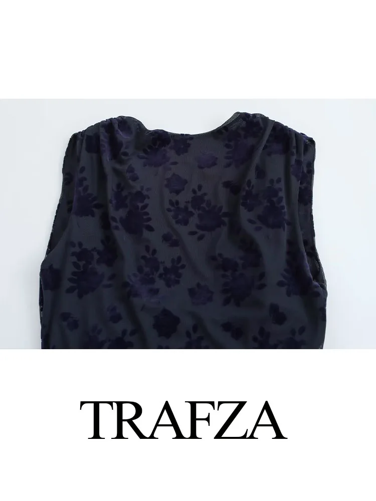 TRAFZA – ensemble 2 pièces pour femmes, élégant, plis floqués, Texture décorative, col rond, gilet sans manches + jupe longue asymétrique taille haute