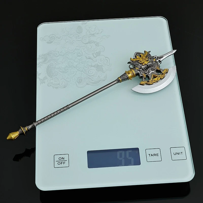 22 cm/8.66in Romantiek van De Drie Koninkrijken Film en Televisie Randapparatuur Wapens Model Xu Huangguan Steen Bijl Metalen Handwerk