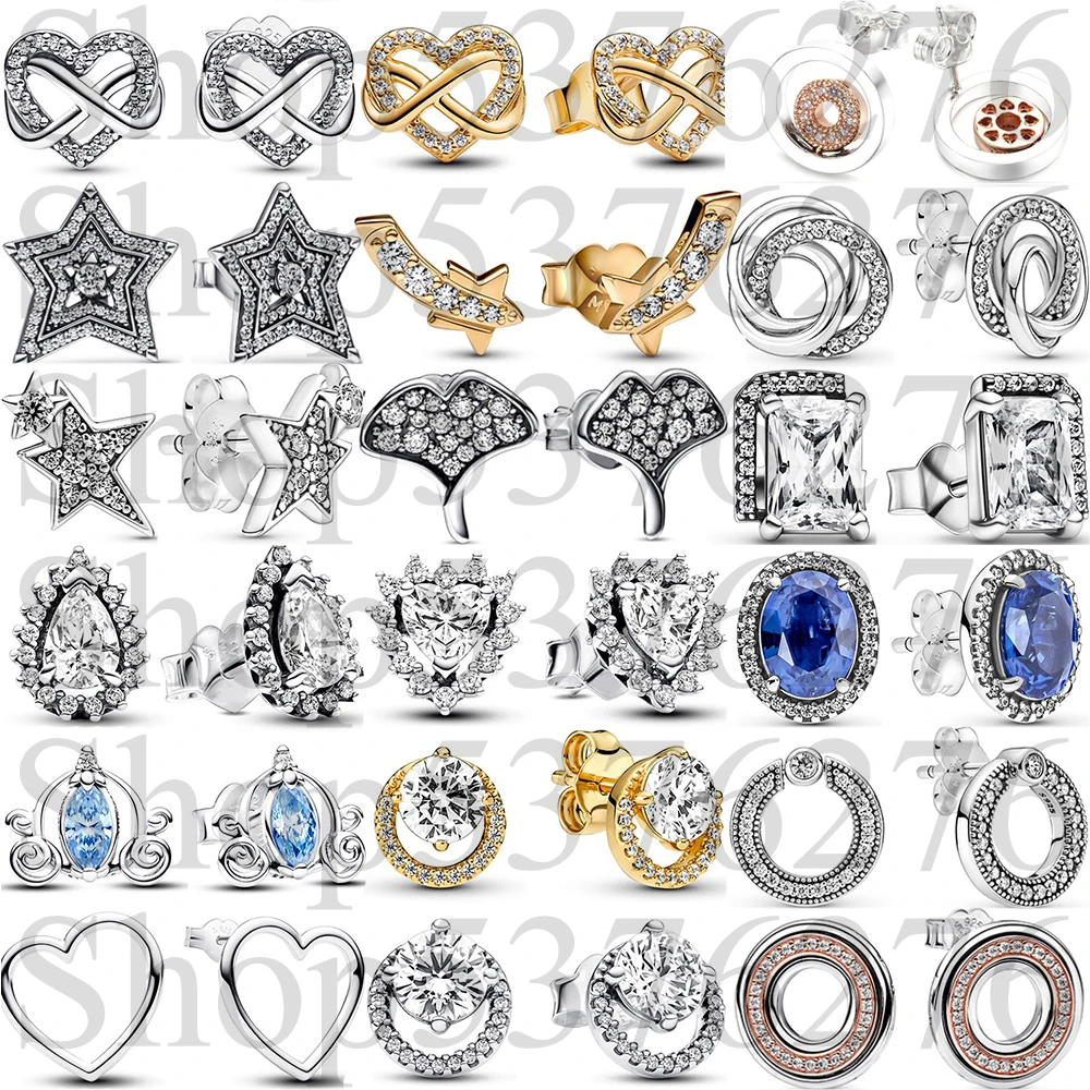925 Sterling Silver Signature Pavé Logo Circles Family Always Shooting Stars Fashion Stud Earrings For Women Gift DIY Jewelry