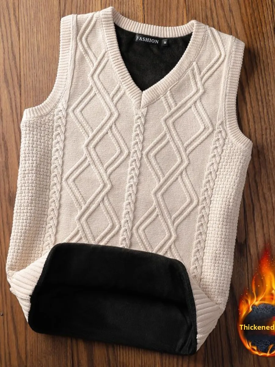 

Men's Knitted Sweater Vest Thiened Fce V-Ne Pullover Warm Autumn Winter Outerwear Faion Urban Sle Regular Length
