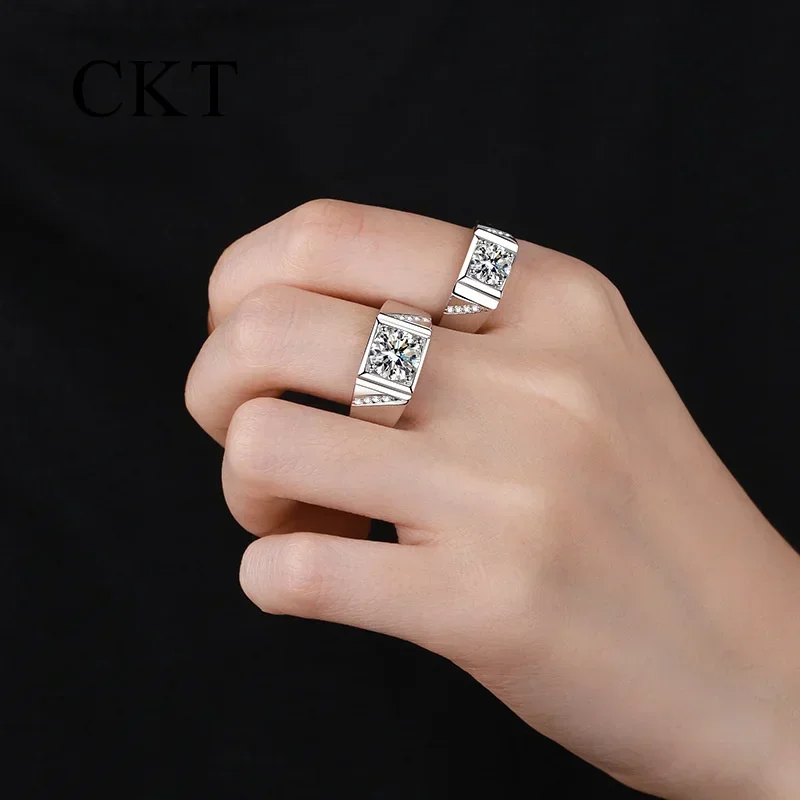 18K White Gold Platinum Pt950 Rings for Men Psychic Micro-set 1 -2 Carat Moissanite Ring Diamond Jewelry for Boyfriend Gift