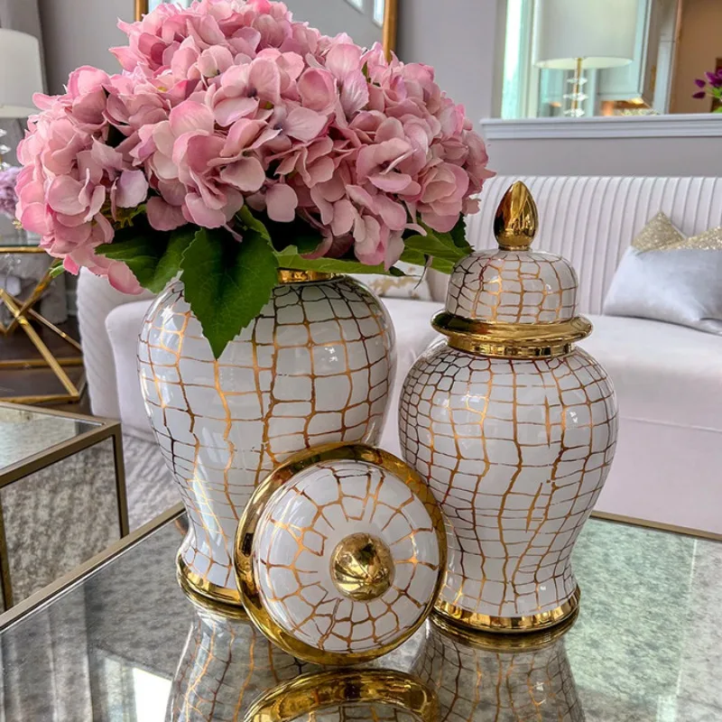 Modern light luxury home furnishing, decoration ceramic electroplating, general jar and bottle ornament living room, home hotel