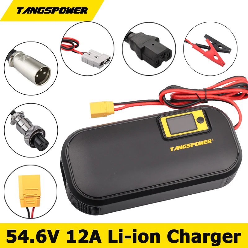 

54.6V 12A Smart Lithium Battery Charger For 13S 48V Li-ion EBike Motorcycle Golf CartBattery Charger Band Display Rapid Charging