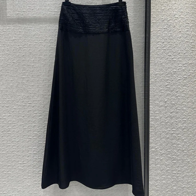 

2024 High Quality and Fashionable Acetic Acid Splicing Long Skirt French Elegant and High-end Temperament A-line Skirt Summer