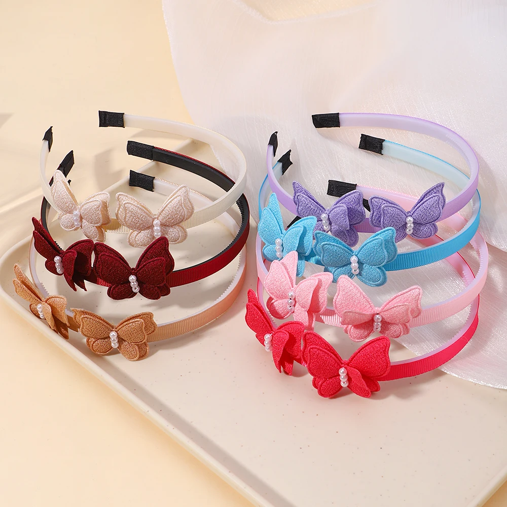 

1PC Exquisite Butterfly Hairband Simulated Pearl Children's Hair Hoop Daily Hair Binding Lovely Girl Accessories Gift Wholesale