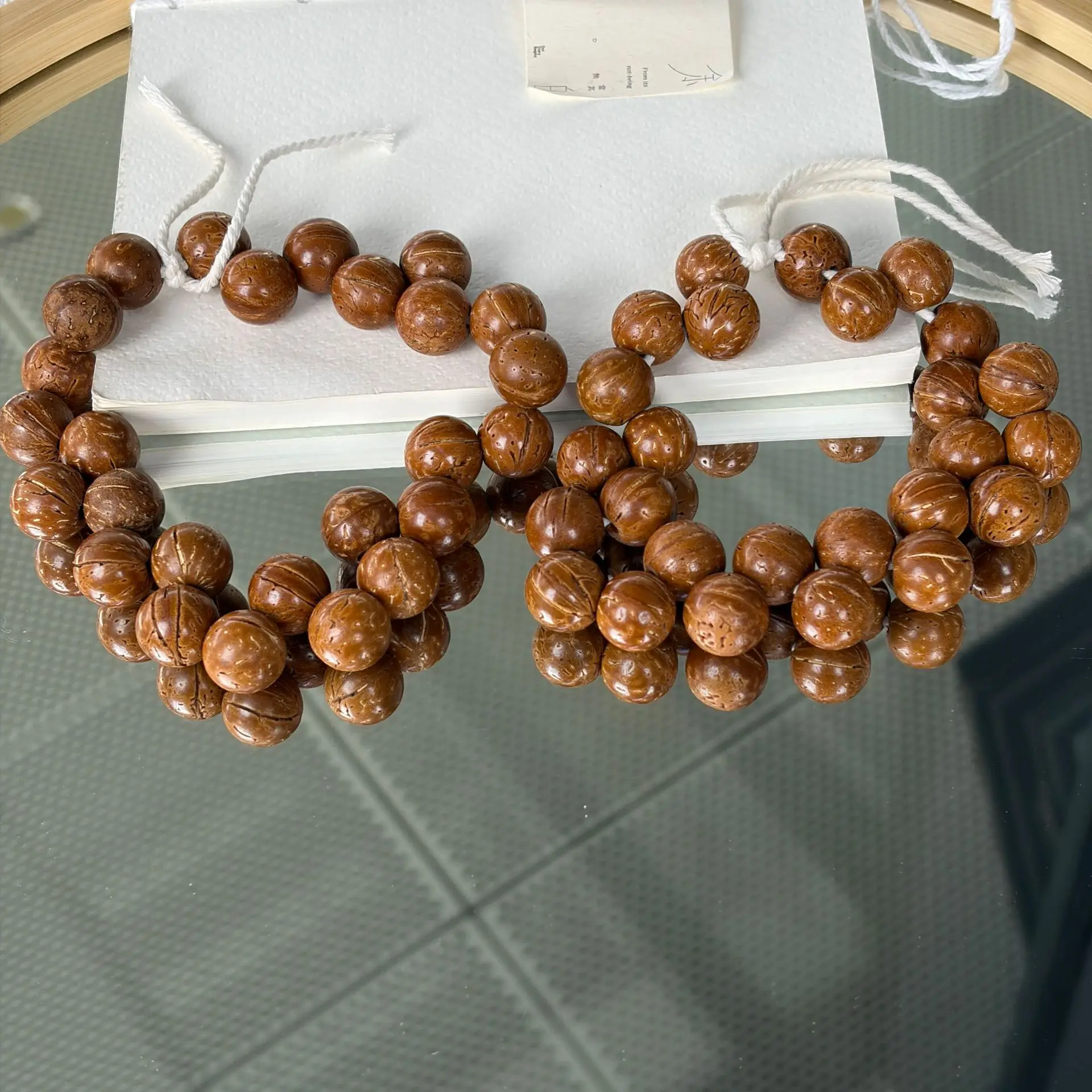 Natural Chinese Style Dragon Pattern Peach Pit 15.8mm Beaded Bracelet Good Luck Fortune Blessing Handheld Mala Wenwan Jewelry