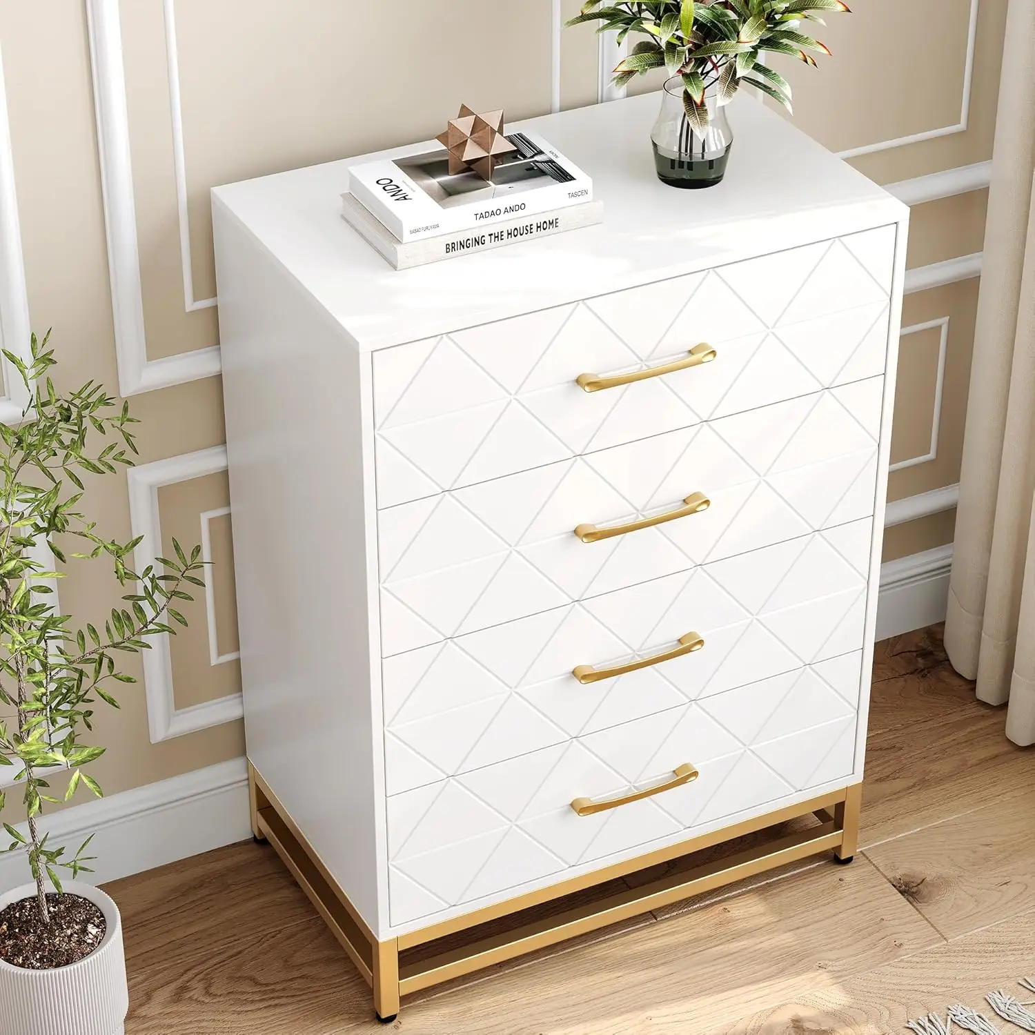 Commode moderne pour chambre à coucher avec 4 MEL, commodes en bois, commodes blanches