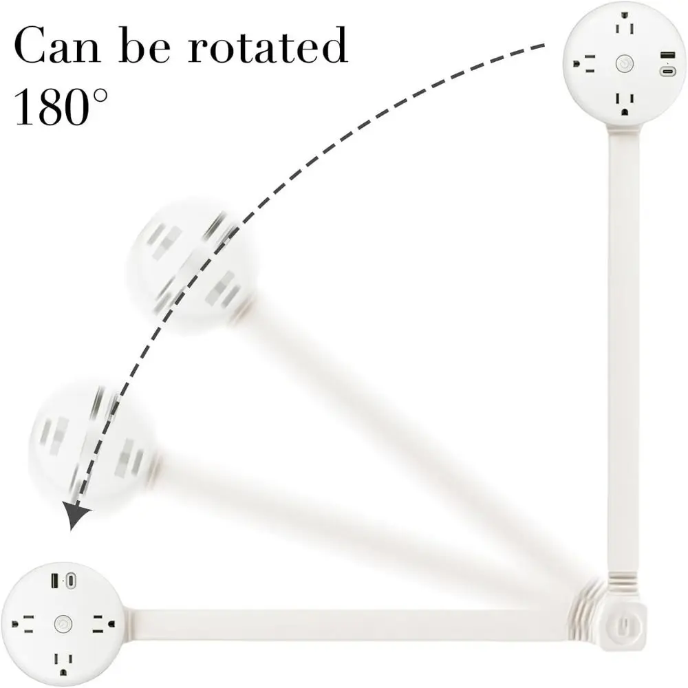 

Punch-free Electrical Outlet Extender Rotates 180° Extends 22"-34" Power Extender 3 AC Outlets