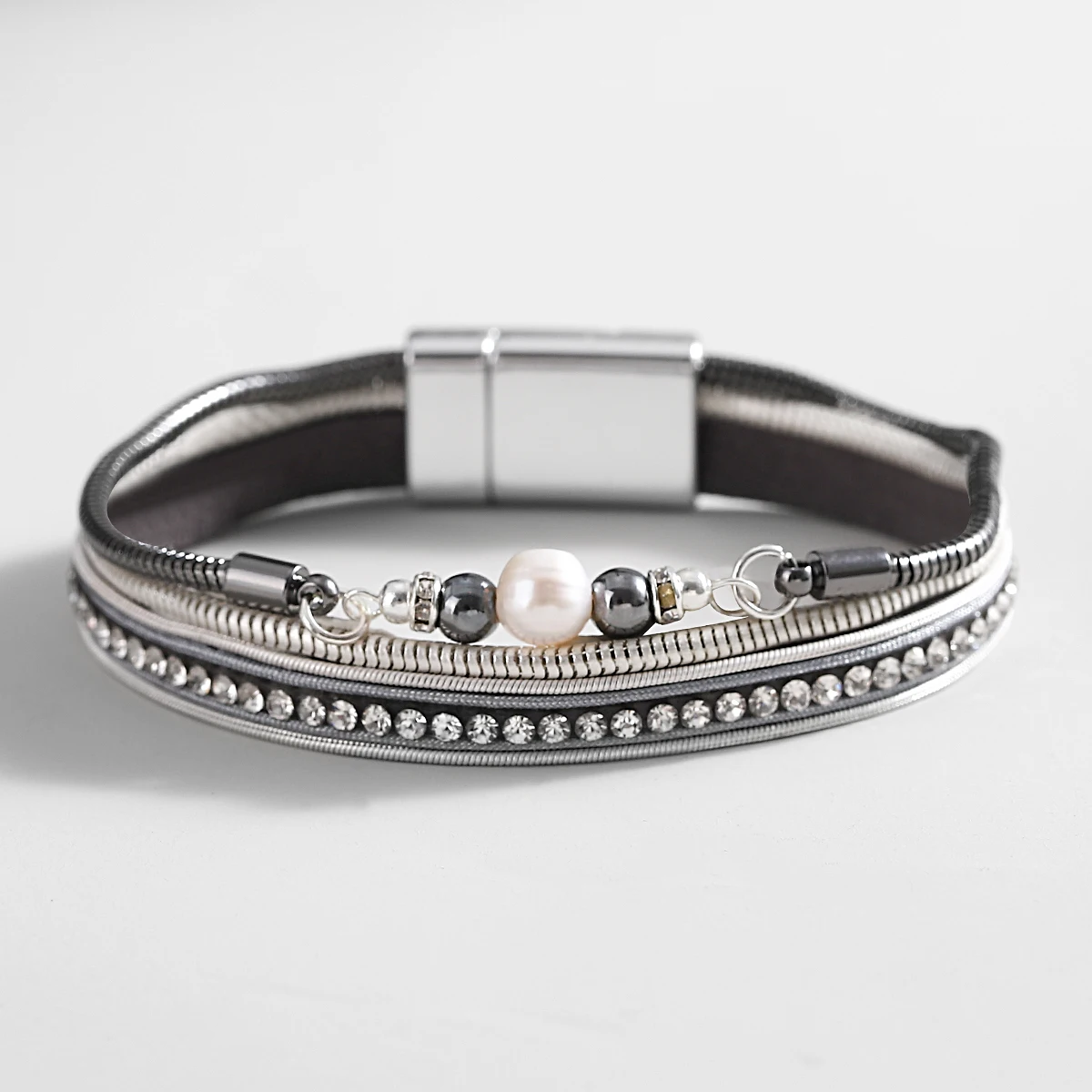 ALLYES Bohemian Pearl Metal Beads Bracelet for Women Men Multilayer Snake Chain Crystal Link Bangles & Bracelets Charm Jewelry