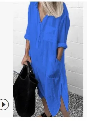 Abito camicia da donna Abbigliamento in cotone di lino 2022 Abiti longuette lunghi puri oversize vintage casual primavera estate