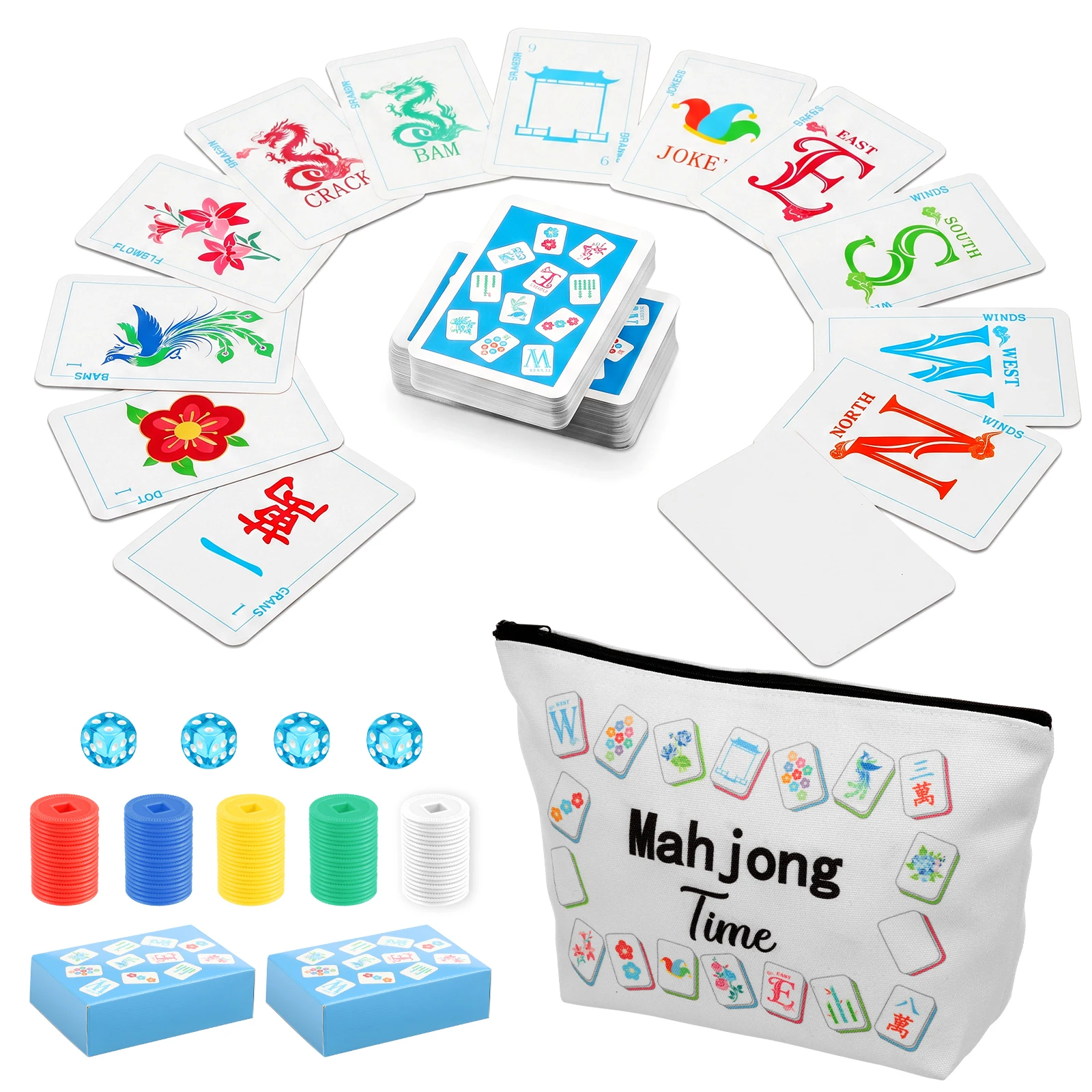 

265 Pcs Mahjong Playing Cards American Mahjong Playing Cards Set Portable Mahjong Playing Card with Storage Bag for Party Travel