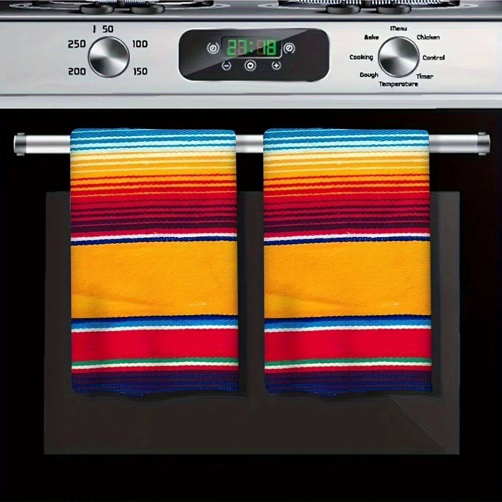 Cleaning Cloth 2PCs kitchen towels, colorful striped Mexican style pattern, bright colors, versatile holiday decoration