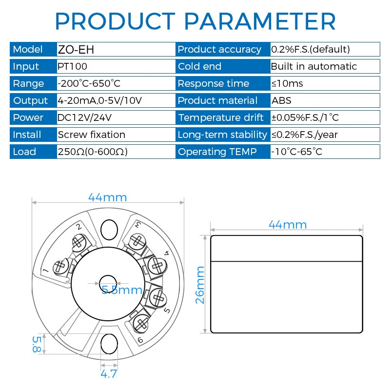 Temperature Transmitter PT100 Sensor 4-20mA 0-5V 10V Output Temperature Detection One-piece Anti-interference Temperature Sensor