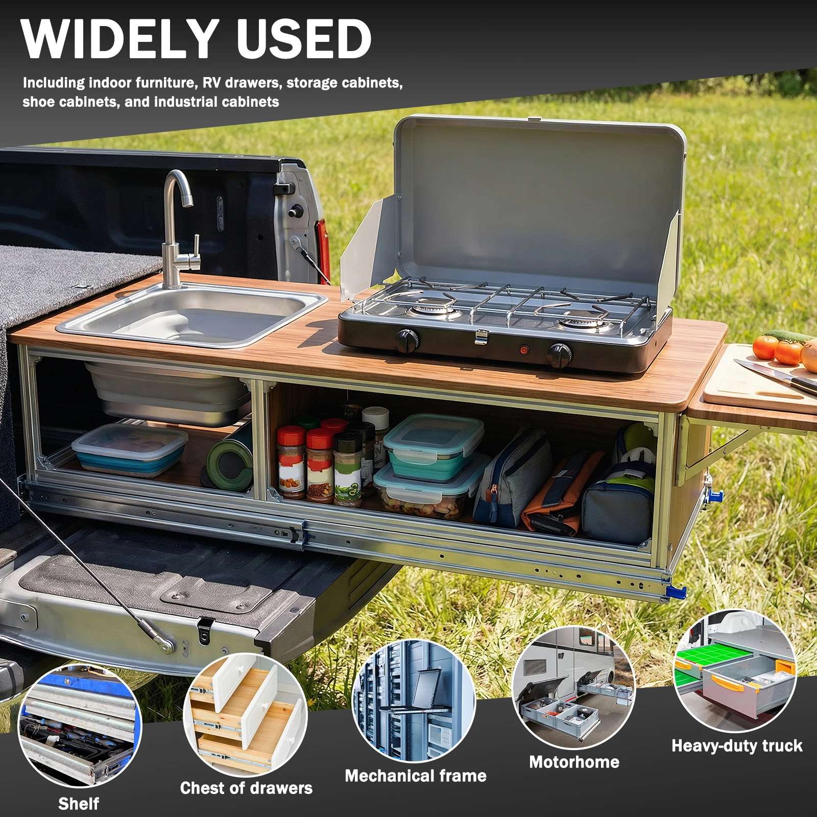 

Пара 68-дюймовых выдвижных направляющих для ящиков с боковым креплением и замком, металлические рельсы, гидравлические направляющие, нагрузка до 500 фунтов