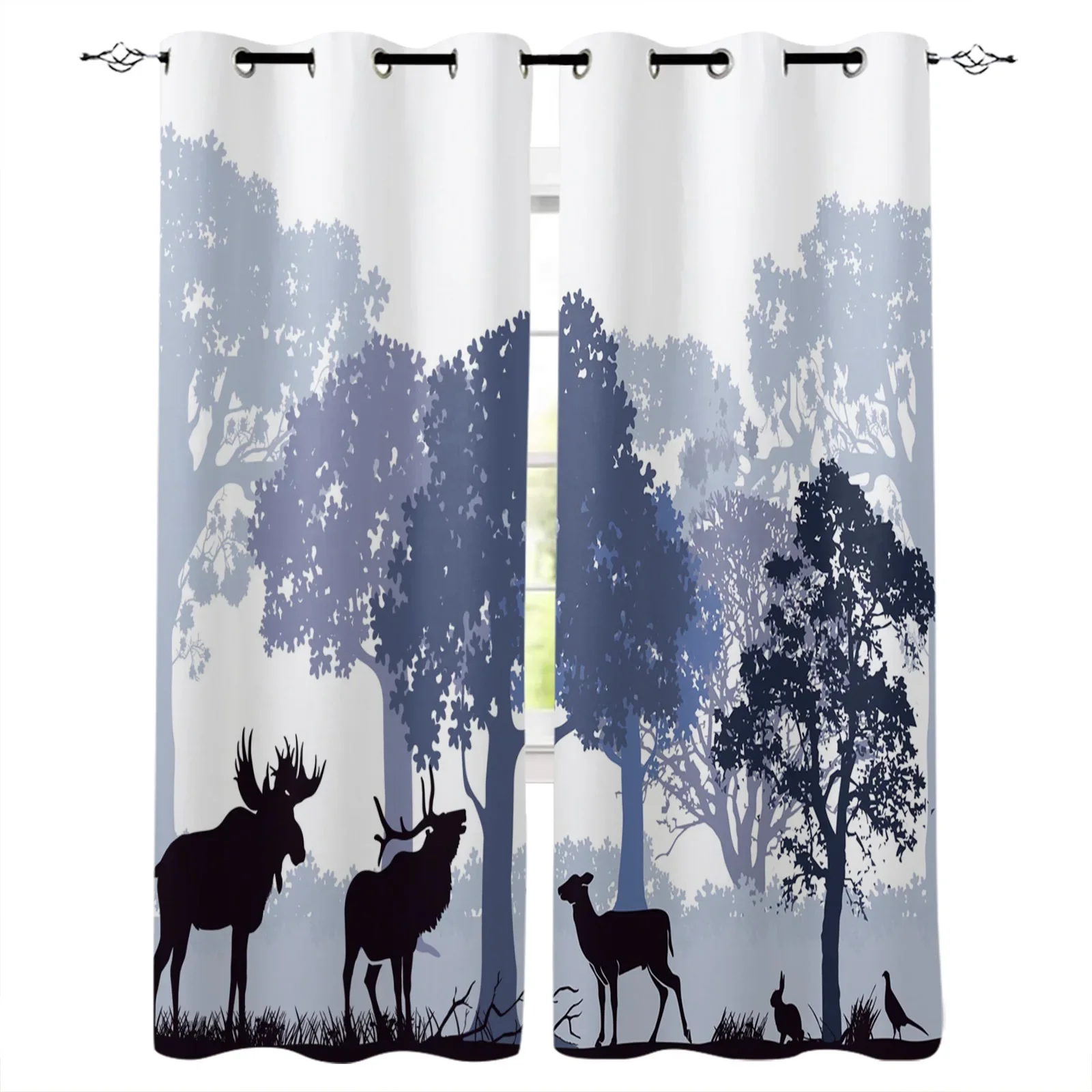 

Animal Deer Forest Black Rabbit Blackout Curtains Window Curtains for Bedroom Living Room Decor Window Treatments