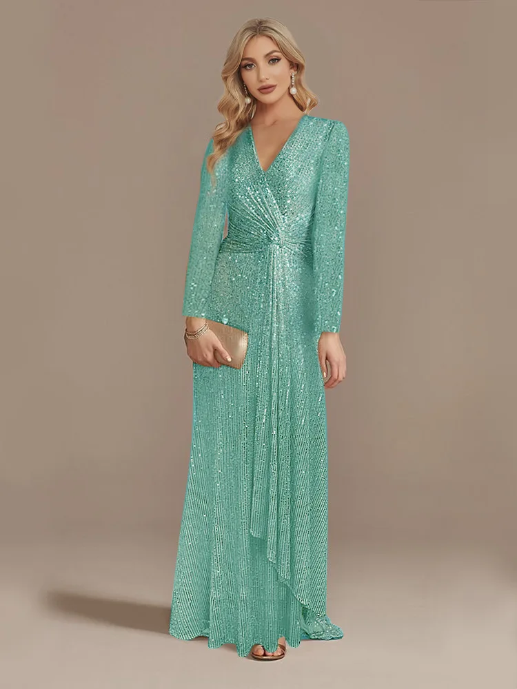 Robe de Soirée Élégante à Manches sulfet Col en V pour Femme, Tenue de Bal de Luxe pour Occasions Formelles