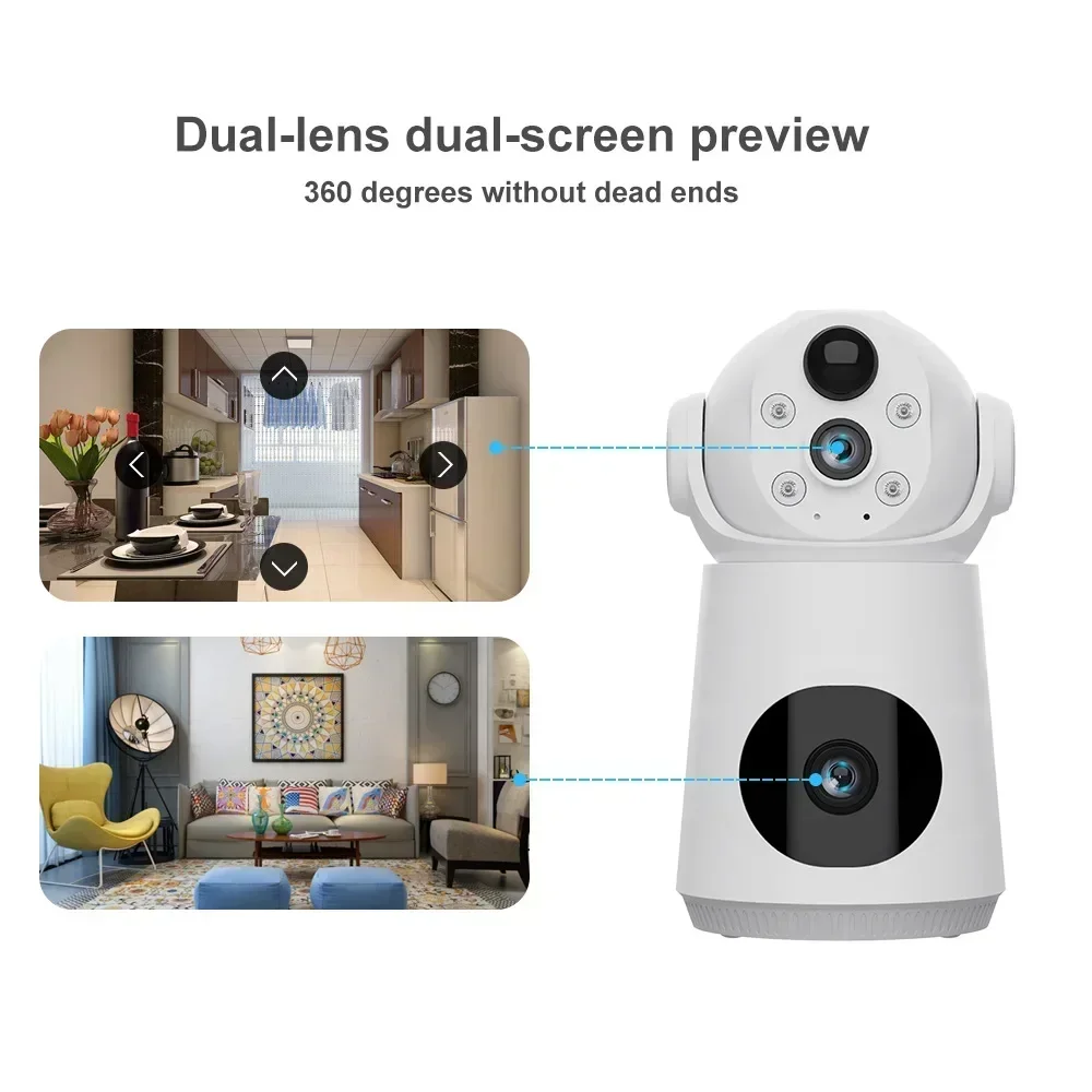 Night Vision Security Cameras 4G/WiFi IP Camera 6MP Dual Lens Dual Screen Low Powered Battery Baby Monitor PIR Human Detection