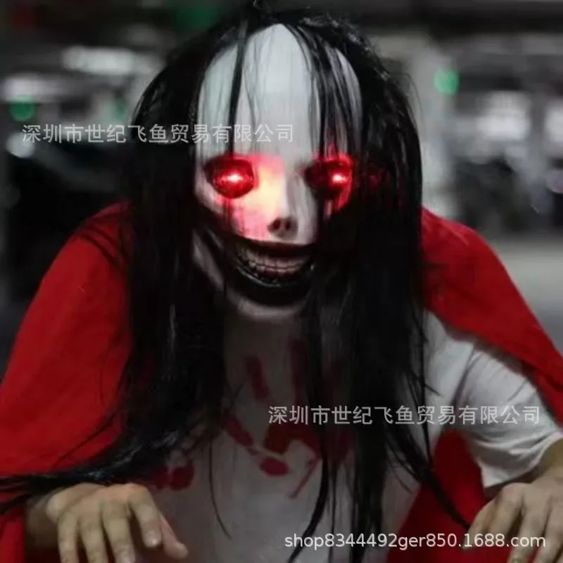 2025年ハロウィンホラー鬼面マスク、光る目、怖い血まみれの悪魔のフード、脱出、お化け屋敷の小道具、怖いコスチューム＆アクセサリー