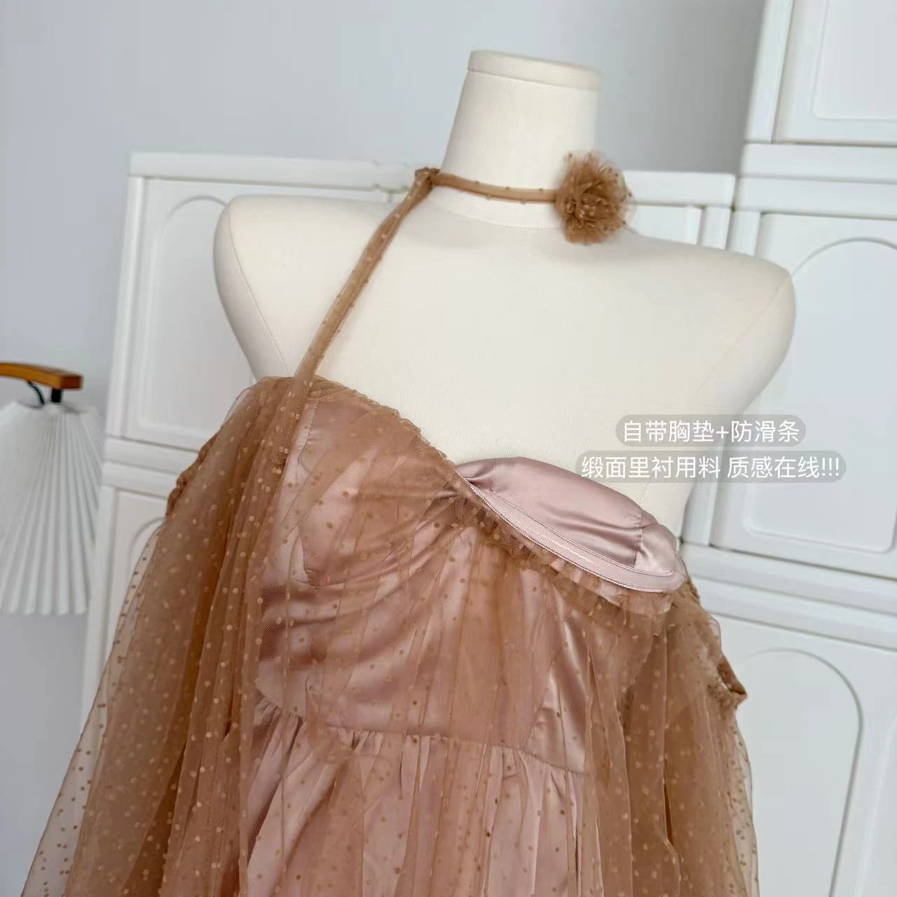 Feminino chique duas camadas bolinhas guaze fora do ombro mini vestido senhora primavera verão high street holliday festa vestido de manga longa