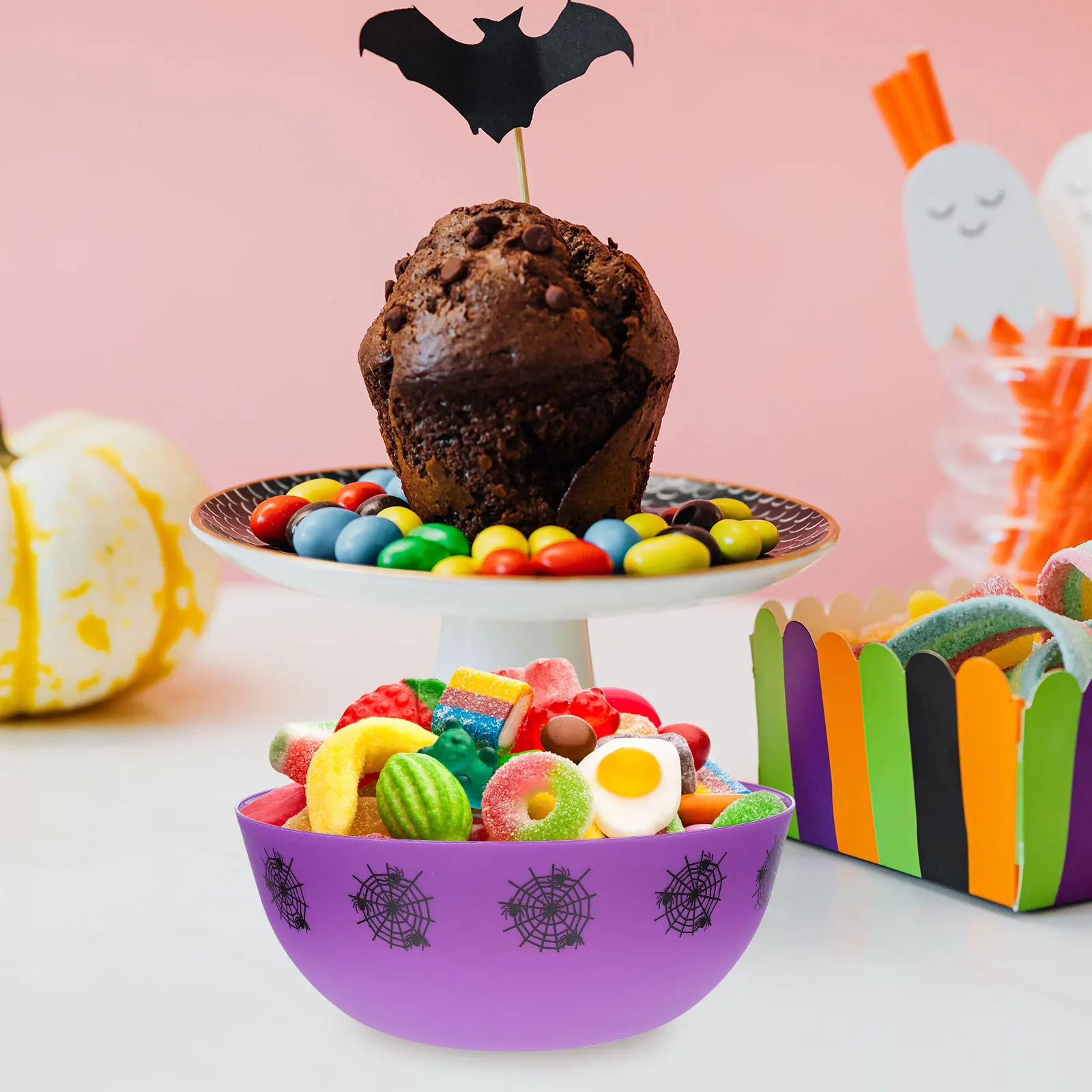 

3pcs Pumpkin Bowl Candy Dish Food Grade PP Material Easy Clean Suitable for Salads Desserts Fruits Vegetables Kitchen Household