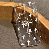 Pink Punk Style Cross Flower Print Clear Case for Samsung Galaxy A15 A55 A14 A34 A54 A33 A53 S25 S24 Ultra S23 S22 Plus FE Cover
