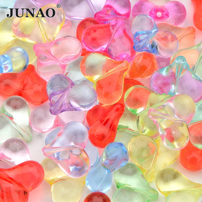 JUNAO 18mm 10pcs Mix Color Transparent Heart Rhinestones Beads Sewing Acrylic Beads for Jewelry Making Accessories DIY Crafts