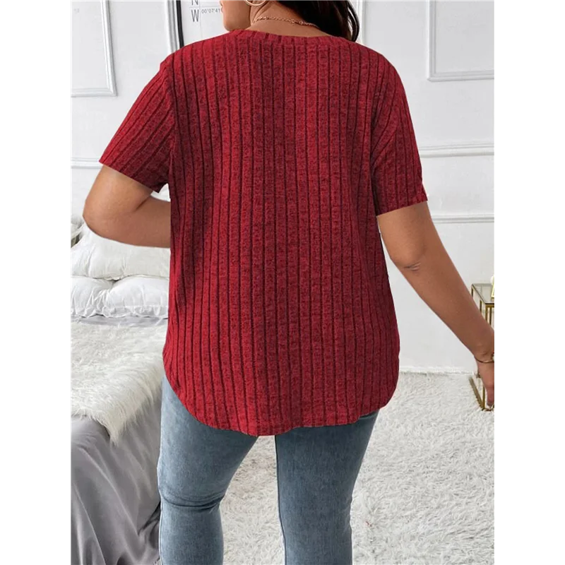 

CGS-Women's Plus Size Casual Tops V Neck Solid Color Shirts Lightweight- Short Sleeve Blouses