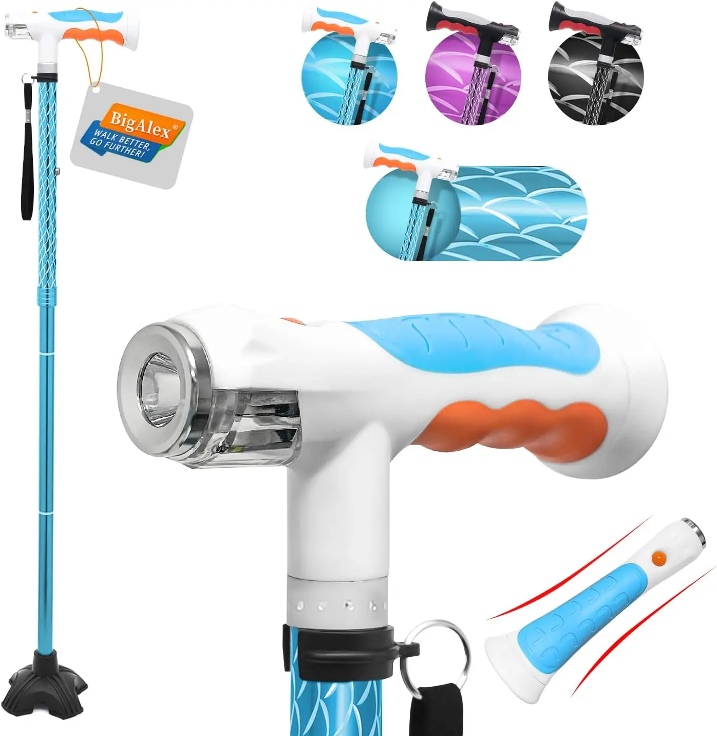 

Adjustable Folding Walking Cane with LED Lights and Solid Base, Includes Carrying Bag for Men and Women