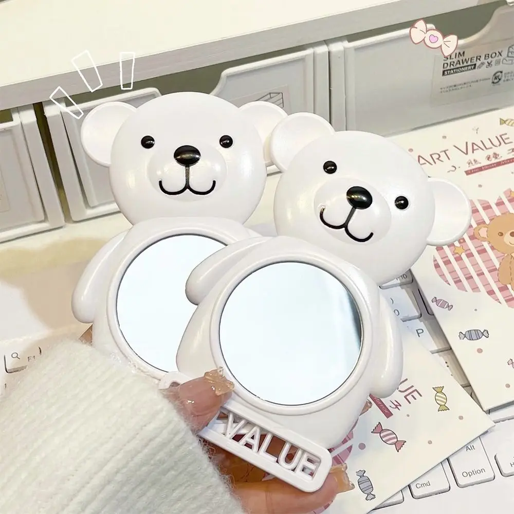 Mini High Definition Handheld Mirror Cartoon Bear Shape Makeup Mirror Girlish White Vanity Mirror Makeup Tools