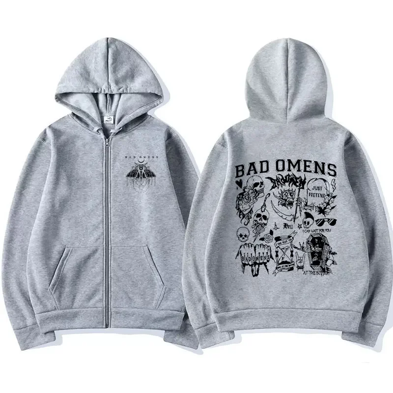 Limited Bad Omens Band Moth Music Tour Zipper Hooded Men Women\'s Hip Hop Punk Street Zip Up Hoodies Fashion Pullovers Jacket Y2K