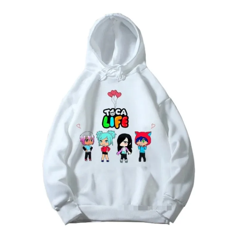 Cute Toca Life World Print Kids White Hoodie Baby Girls Gift Children's Clothes  Top Sweatshirt  Sweaters  Sweater