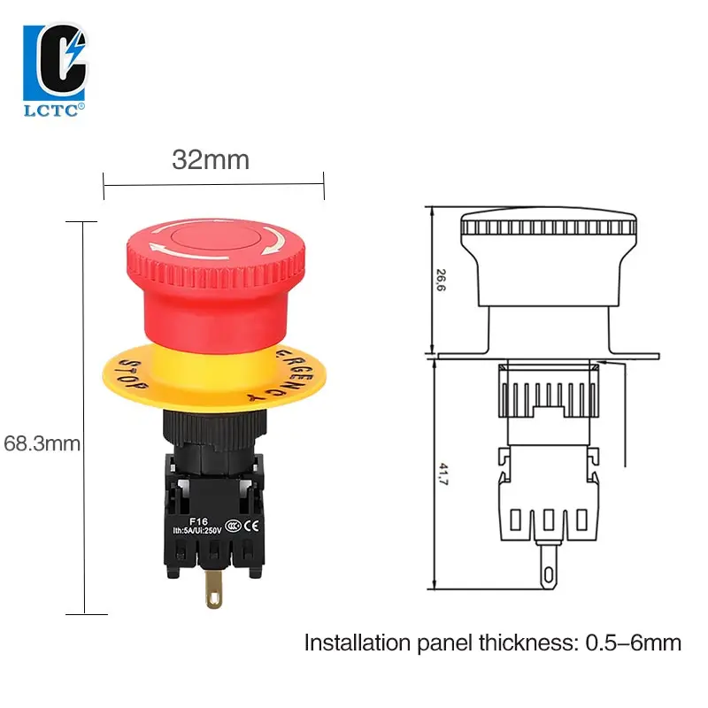 Silver Point Mushroom Head Emergency Stop Button Switch LA16 With Self-locking 11ZS Emergency Stop Protective Cover Mm Mushroom