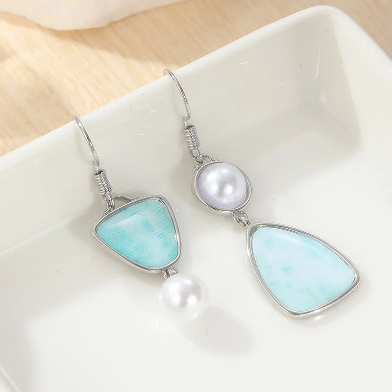 خمر بوهو مادة النحاس غير المتكافئة تقليد اللؤلؤ قلادة الأقراط، اليدوية المرأة البوهيمي نمط الأقراط #3