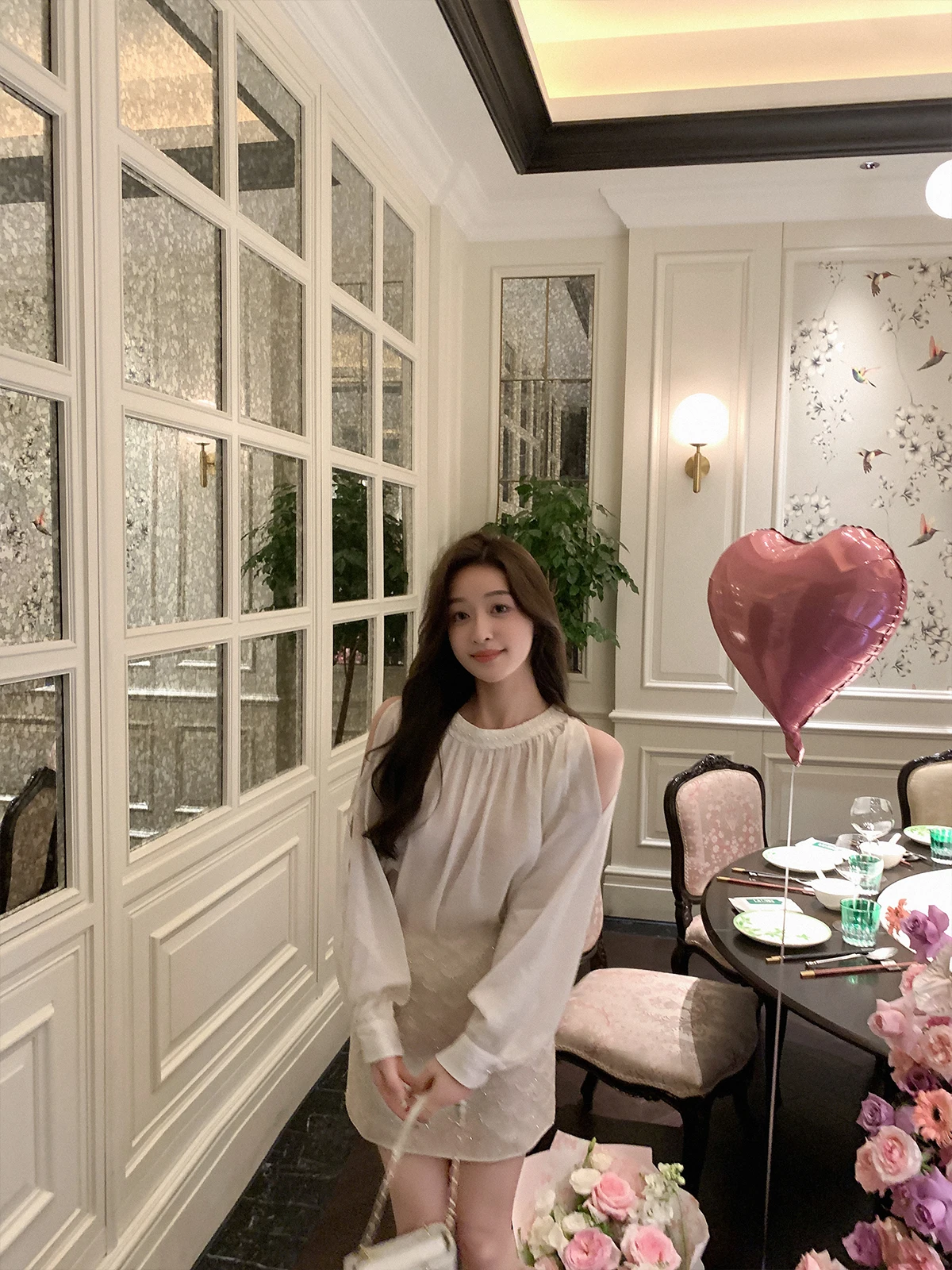 

Cchen Chench Neighbors Well-Behaved Girl Woven Pearl-Embroidered oulder Bared Beaded irt Design Summer Top for Women