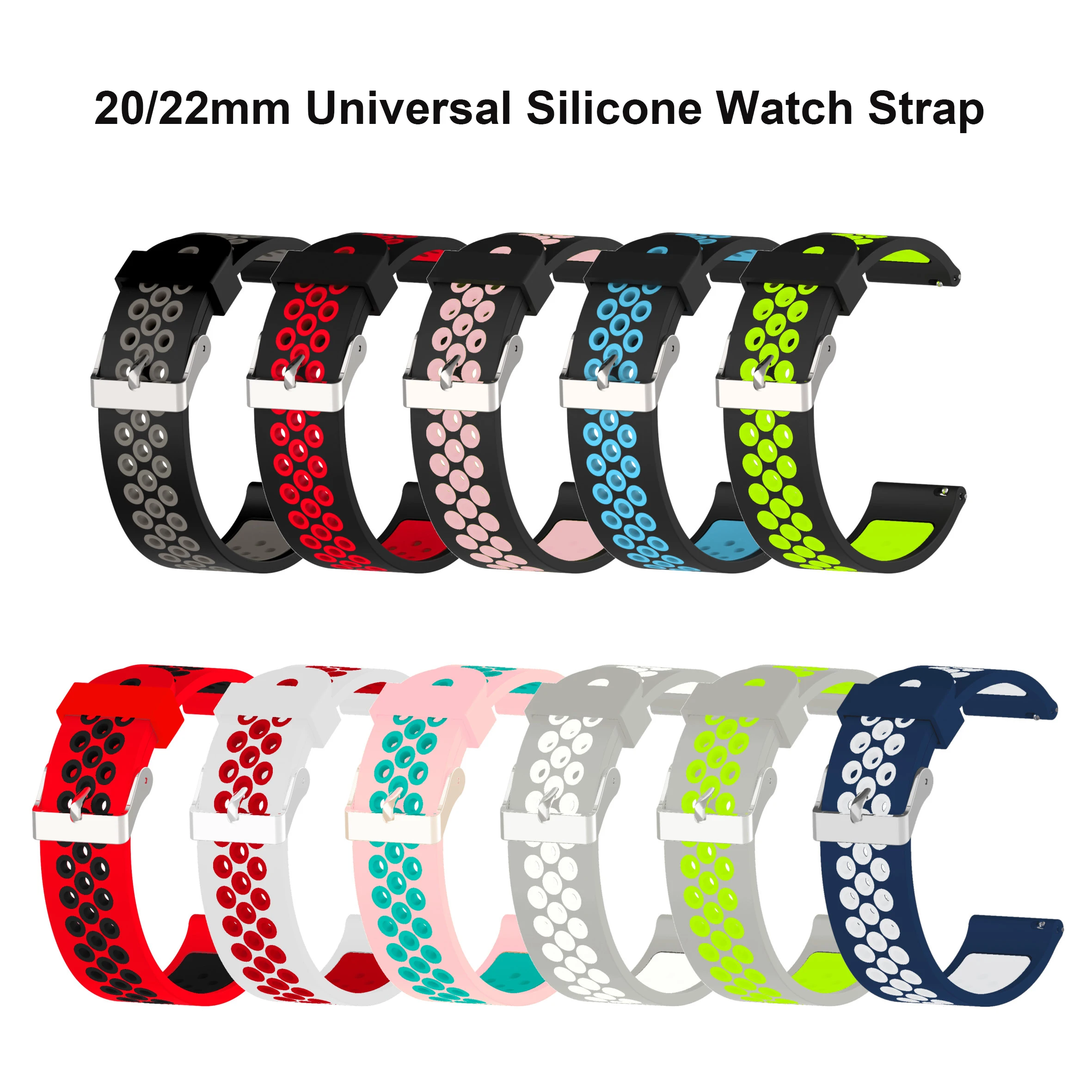 Universal 20mm 22mm Silicone Watch Strap Fashion Quick Release Soft Silicone Breathable Waterproof Sport Smartwatch Man Woman