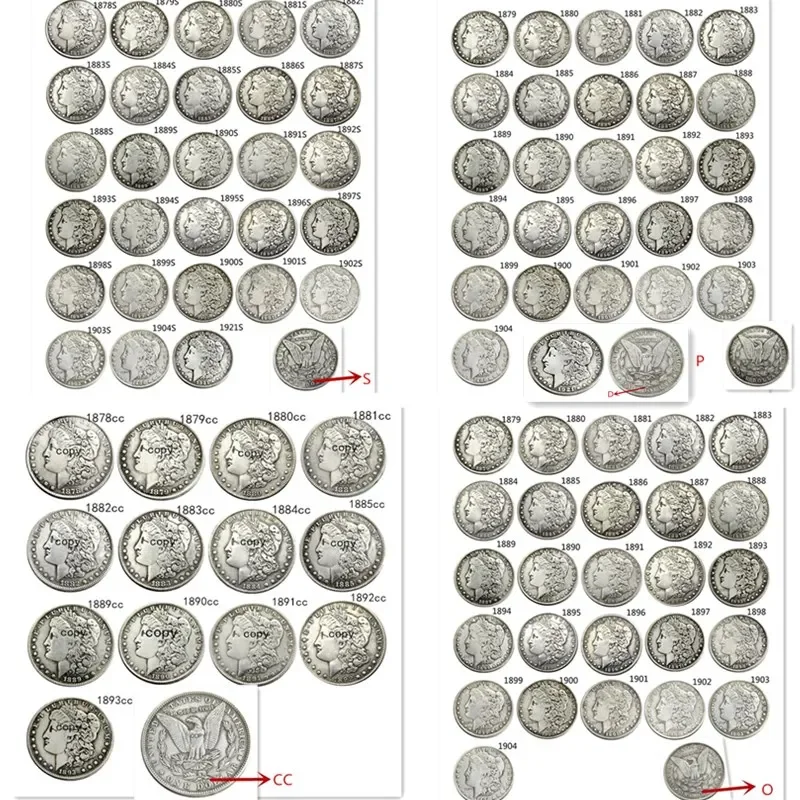 USA Full Set (1878-1921) P/S/D/O/CC 96pcs Morgan dollar Silver Plated Copy Coins Challenge Pocket Coins Christmas Gifts