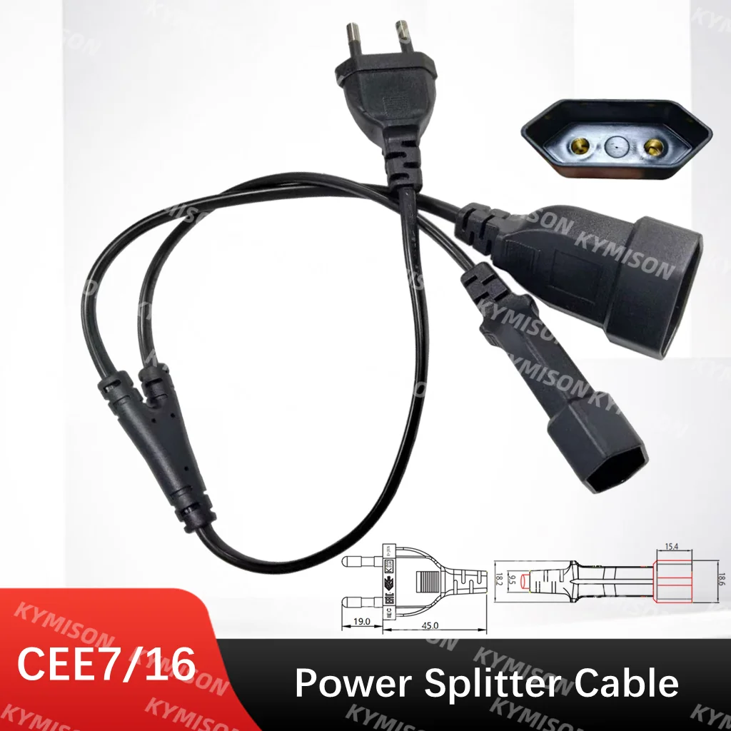 EU CEE7/16 EU 2 Prong Male to Female Dual Output,2 Ways Outlet Extension Cord European M/F Power Splitter Cable