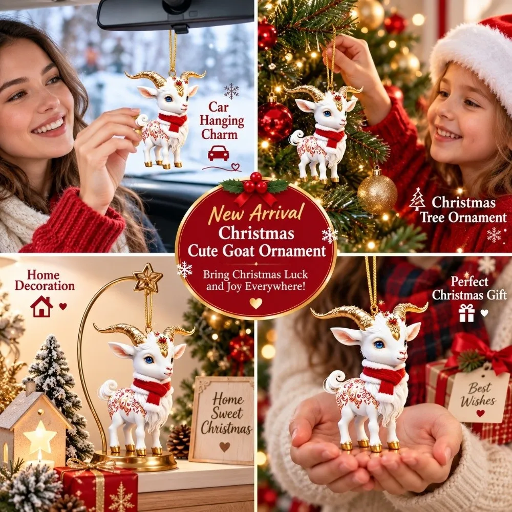 2D Flat Goat Hanging Ornament Acrylic White Sheep Car Sheep Pendant Bag Pendant Charms Christmas Hanging Pendant Navidad Decor