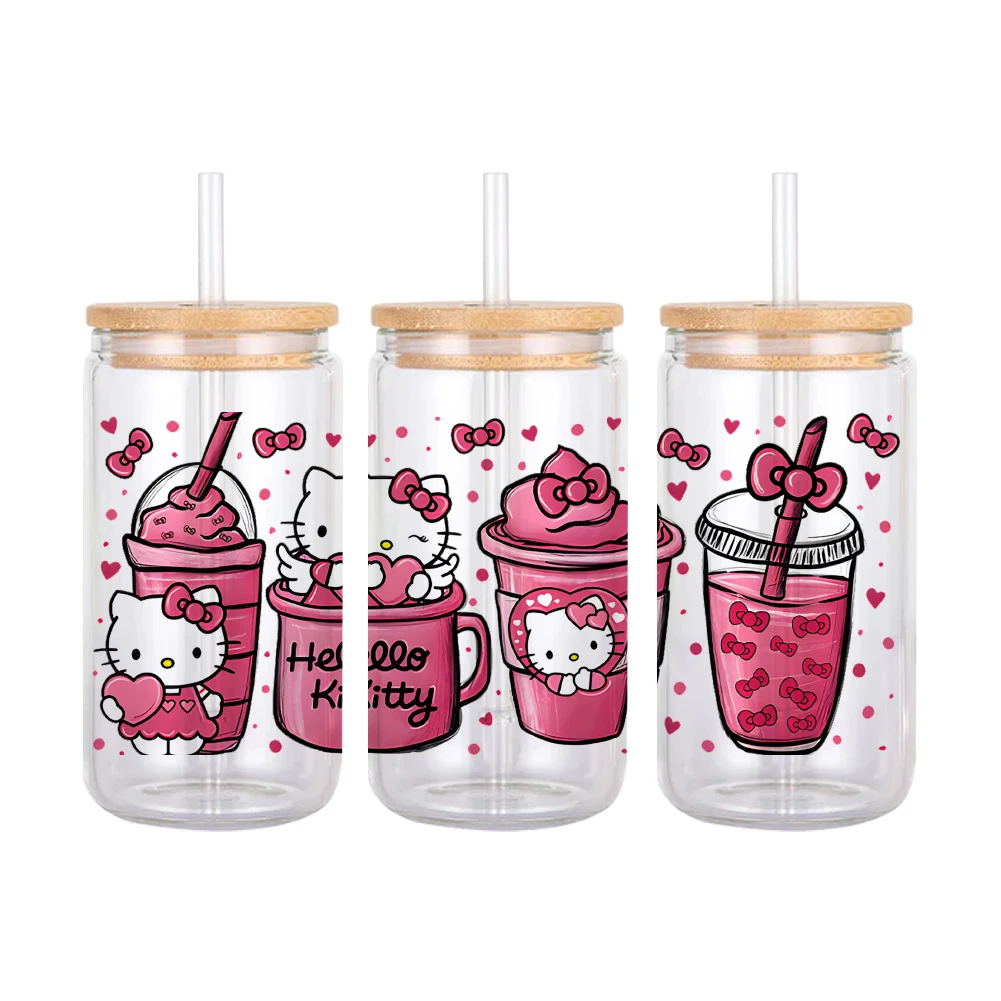 Multi-style Sanrio Hello Kitty Anime UV Transfer Printing Transparent Crystal Sticker Glass Cup Stationery Box DIY Stickers Girl