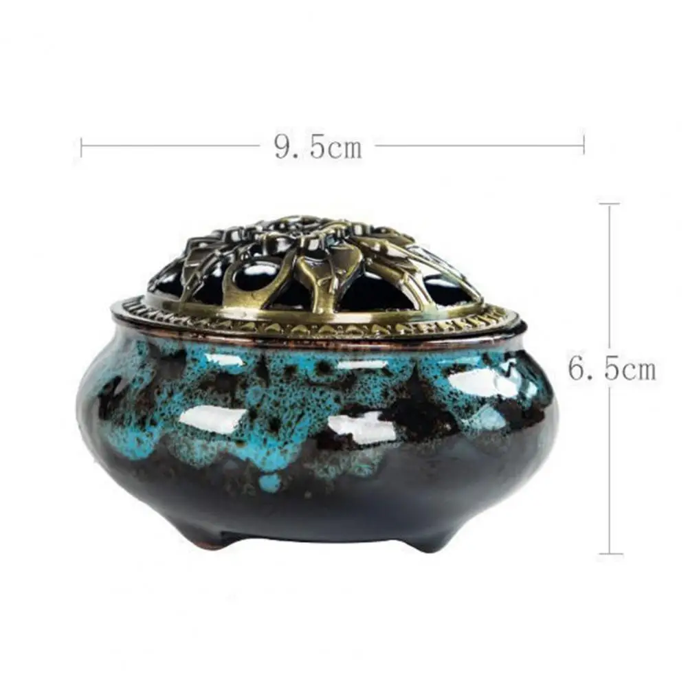 Exquisite Censer Holder with Lid Reduce Anxiety Stable Bottom Kiln Bluing Incense Holder