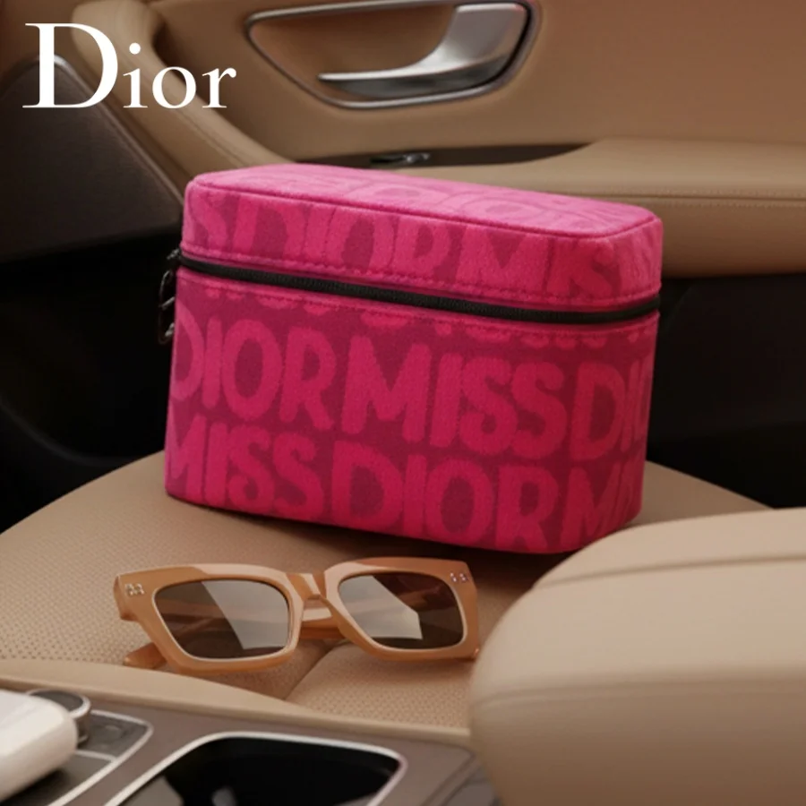 Dior’s Bag Pink Cosmetic Bag For Women Fashion Zipper Makeup Storage Pouch With Brand Print Ideal Beauty Organizer For Daily Use - view 3