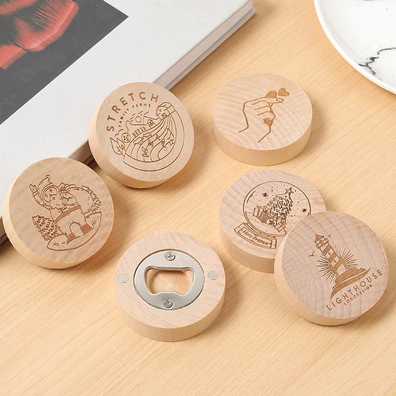 

10 Pcs Round Wooden Beer Bottle Opener with Magnet Wooden Refrigerator Magnet Bottle Opener for Kitchen Gathering Party