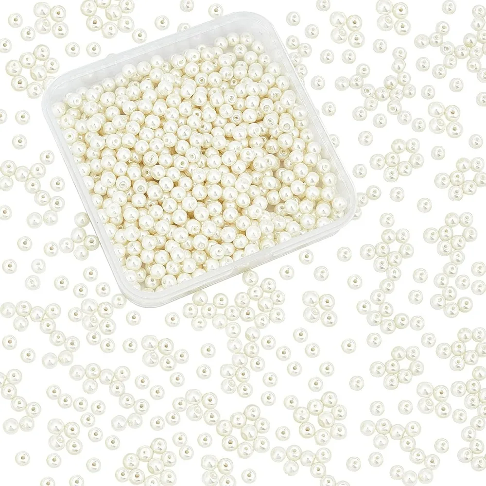 4mm Pearl Beads, 1000 Pcs Tiny Smooth Satin Luster Craft Glass Pearl Bead Round Loose Spacer Beads for Earring Bracelet