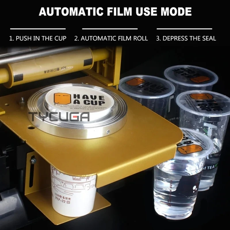수동 종이/플라스틱 씰링 컵 실러 상업용 커피/주스/밀크 티 Shop220V 용 자동 필름 롤링 컵 씰링 기계