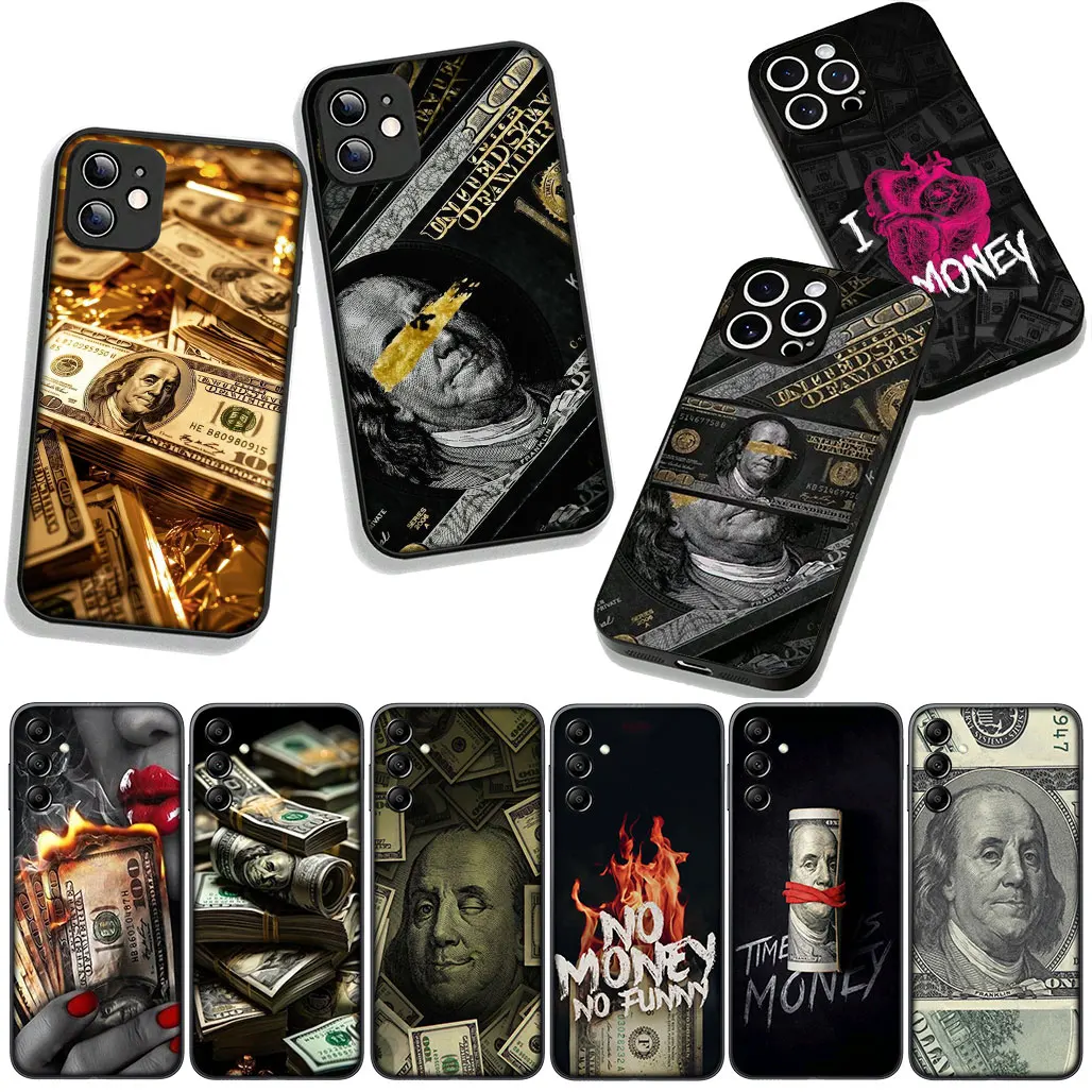 Для Samsung Galaxy A12 A14 A31 A41 A50 A51 A6 A7 A70 A71 A72 A21S M56 M15 Note 20 9 8 10 Чехол Gold Money 100 D-Dollars